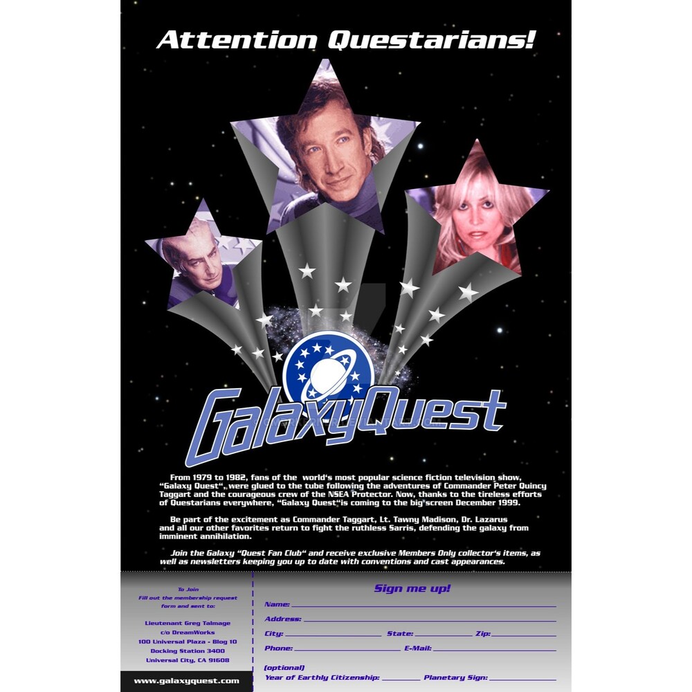 1999 Galaxy Quest ORIGINAL Movie Poster Fan 11x17 Alan Rickman Sigourney Weaver